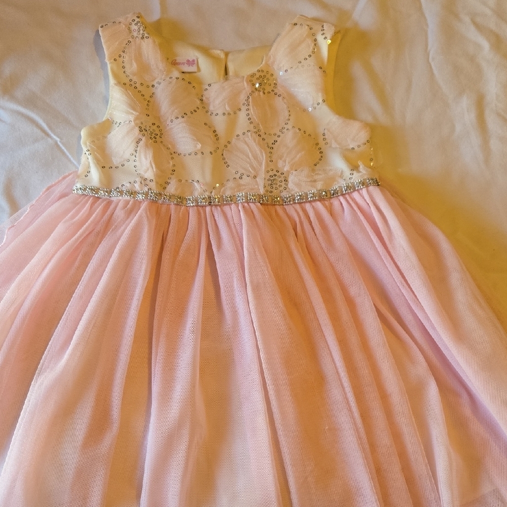 Bonnie Jean Pink and Cream Sleeveless Scoop Neck Sundress